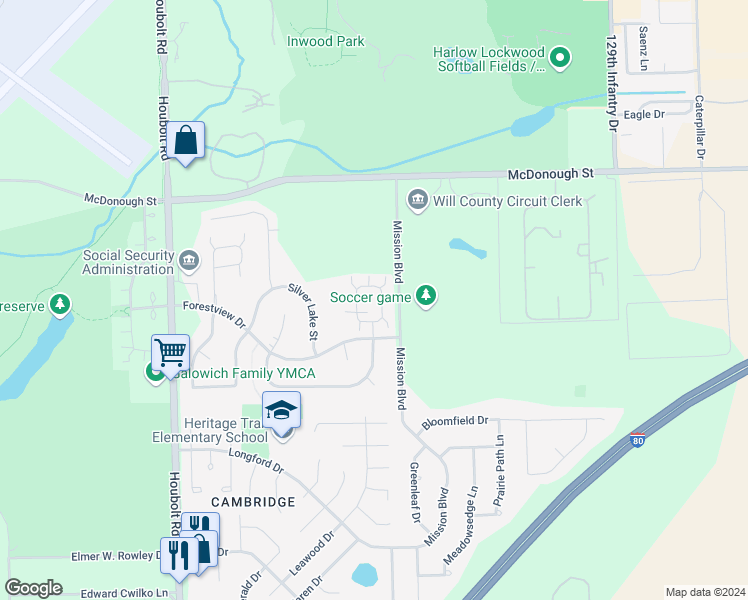 map of restaurants, bars, coffee shops, grocery stores, and more near 594 Berry Ridge Drive in Joliet