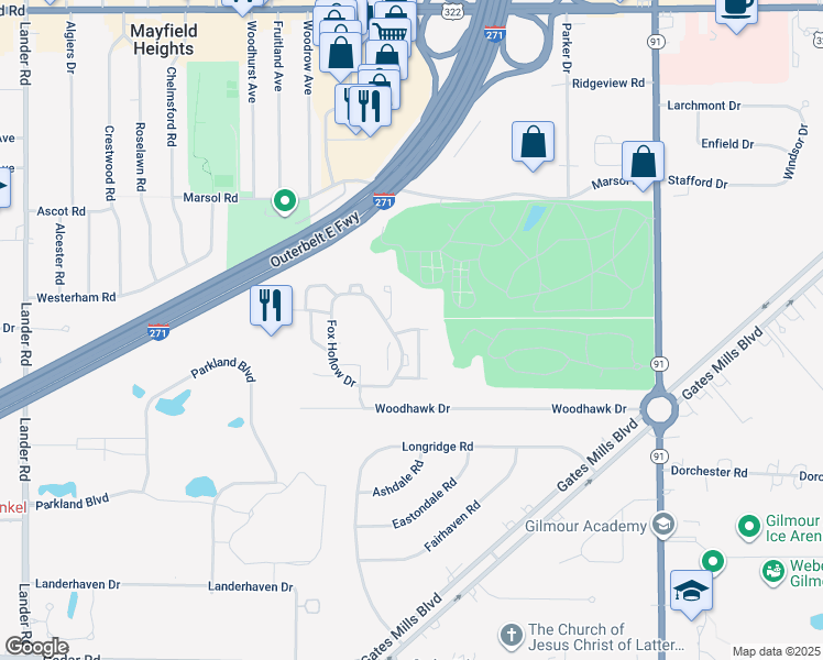 map of restaurants, bars, coffee shops, grocery stores, and more near 432 Eagle Trce in Mayfield Heights