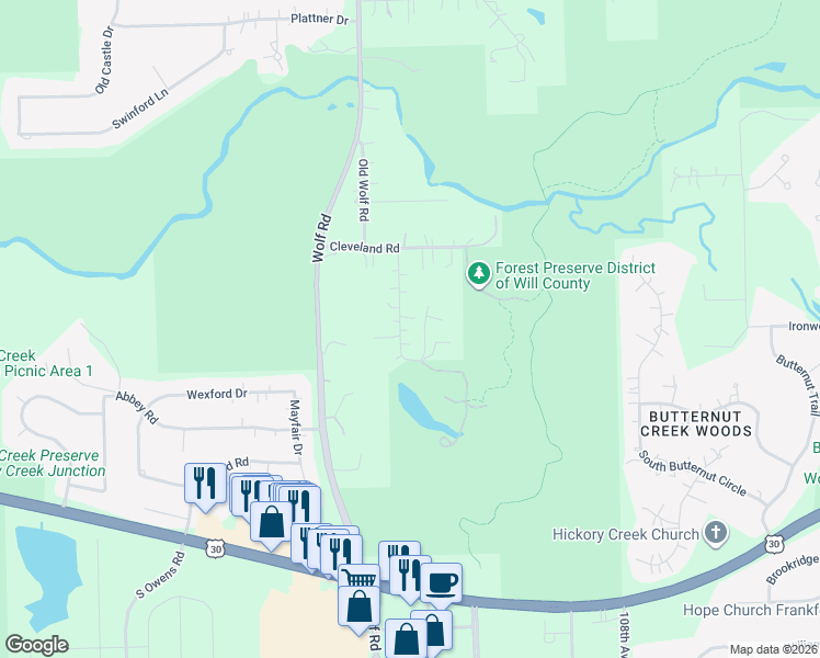 map of restaurants, bars, coffee shops, grocery stores, and more near 20809 Briarwood Lane in Mokena