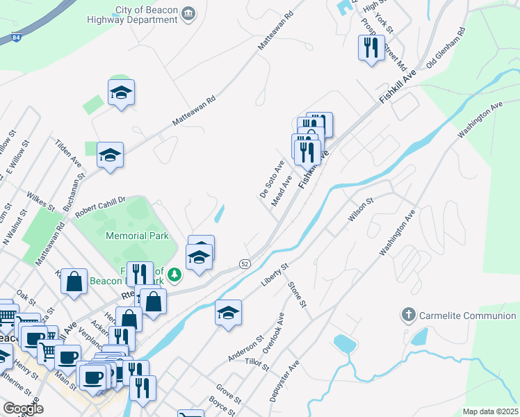 map of restaurants, bars, coffee shops, grocery stores, and more near 31 Conklin Street in Beacon