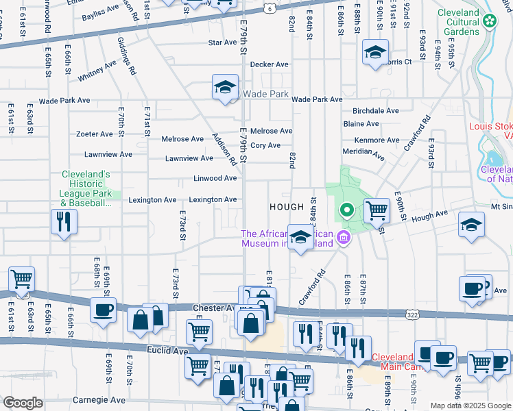 map of restaurants, bars, coffee shops, grocery stores, and more near 1661 East 79th Street in Cleveland
