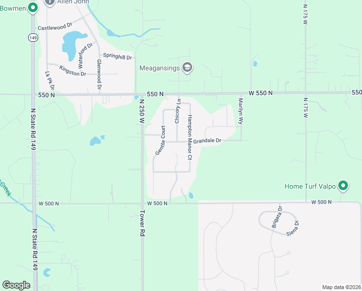 map of restaurants, bars, coffee shops, grocery stores, and more near 230 Grandale Drive in Valparaiso
