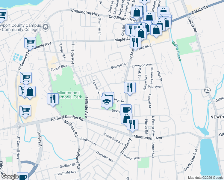 map of restaurants, bars, coffee shops, grocery stores, and more near 23 Stockton Drive in Middletown