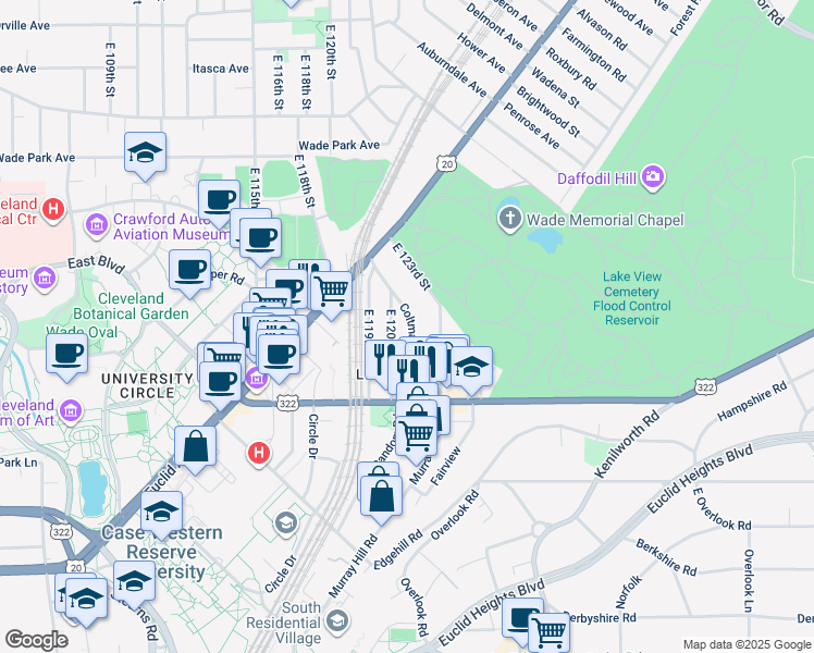 map of restaurants, bars, coffee shops, grocery stores, and more near 1913 Coltman Road in Cleveland