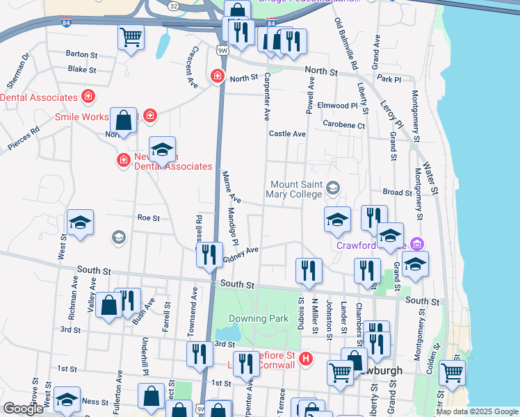 map of restaurants, bars, coffee shops, grocery stores, and more near 277 Carpenter Avenue in Newburgh