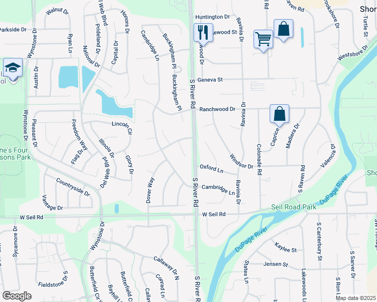 map of restaurants, bars, coffee shops, grocery stores, and more near 706 Turnberry Court in Shorewood