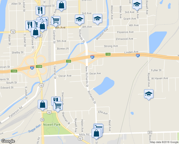 map of restaurants, bars, coffee shops, grocery stores, and more near 311 Oscar Ave in Joliet