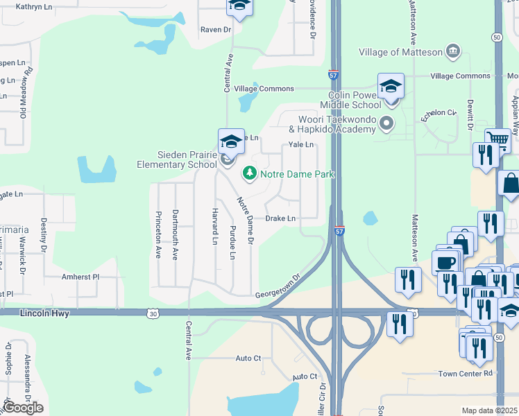 map of restaurants, bars, coffee shops, grocery stores, and more near 822 Bradley Avenue in Matteson