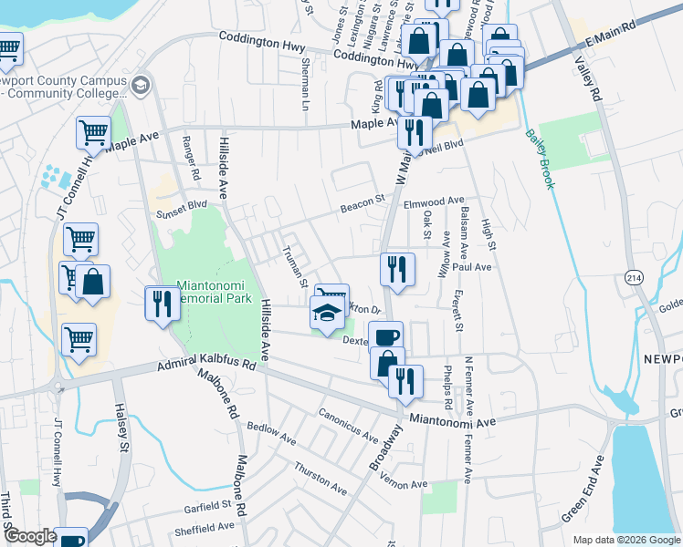 map of restaurants, bars, coffee shops, grocery stores, and more near 23 Stockton Drive in Middletown