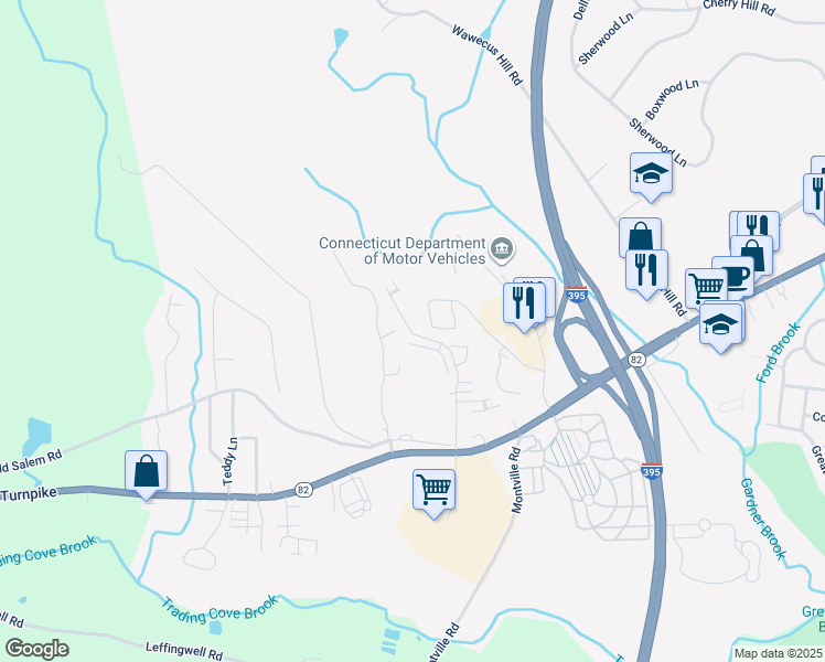 map of restaurants, bars, coffee shops, grocery stores, and more near 142 Briar Lane in Norwich