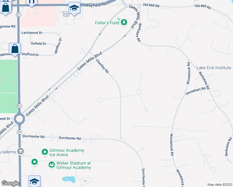 map of restaurants, bars, coffee shops, grocery stores, and more near 1800 Chartley Road in Gates Mills