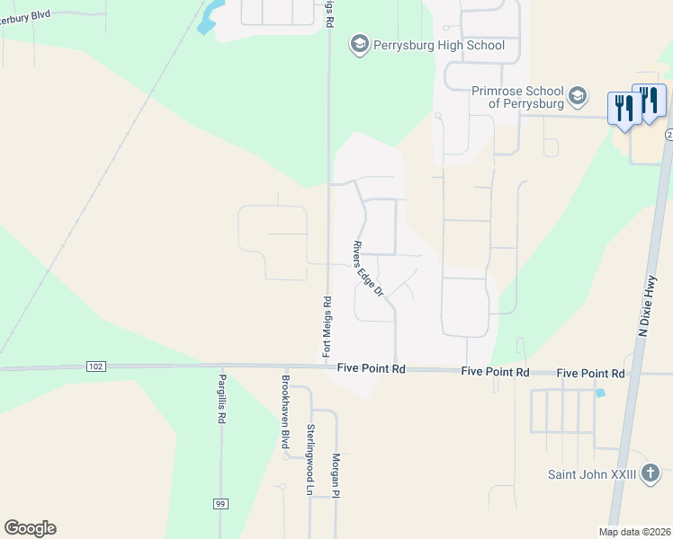 map of restaurants, bars, coffee shops, grocery stores, and more near 24608 Fort Meigs Rd in Perrysburg
