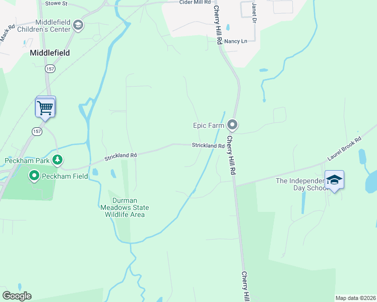 map of restaurants, bars, coffee shops, grocery stores, and more near 38 Strickland Road in Middlefield