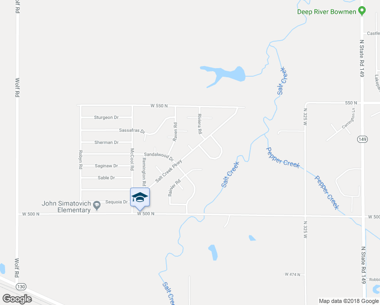 map of restaurants, bars, coffee shops, grocery stores, and more near 359 Salt Creek Parkway in Valparaiso