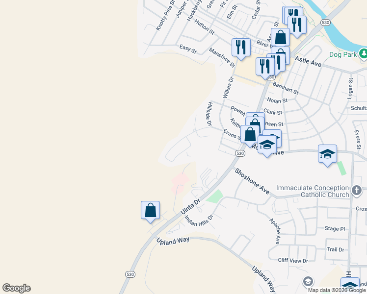 map of restaurants, bars, coffee shops, grocery stores, and more near 425 Evans Dr in Green River
