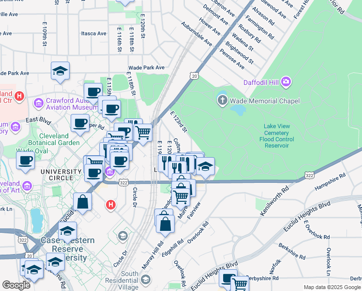 map of restaurants, bars, coffee shops, grocery stores, and more near 1913 Coltman Road in Cleveland