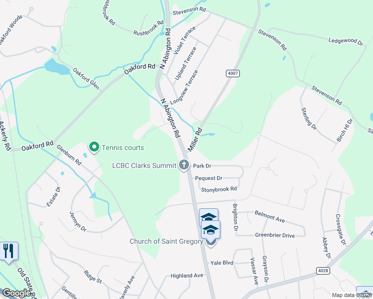 map of restaurants, bars, coffee shops, grocery stores, and more near 700 North Abington Road in Clarks Summit