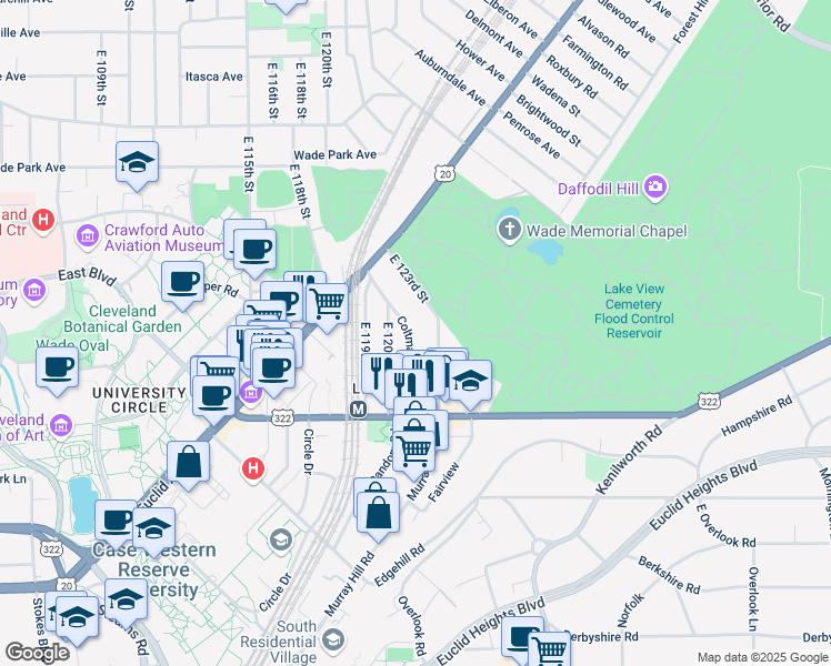 map of restaurants, bars, coffee shops, grocery stores, and more near 1913 Coltman Road in Cleveland