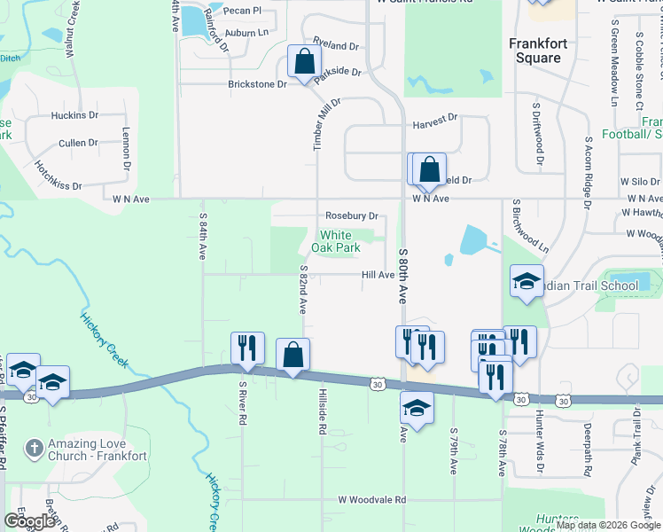 map of restaurants, bars, coffee shops, grocery stores, and more near 8127 Duane Drive in Frankfort