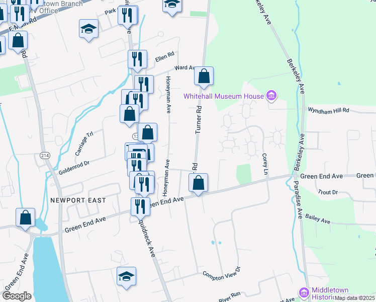 map of restaurants, bars, coffee shops, grocery stores, and more near 549 Turner Road in Middletown