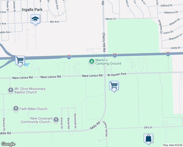 map of restaurants, bars, coffee shops, grocery stores, and more near 2297 New Lenox Road in Joliet