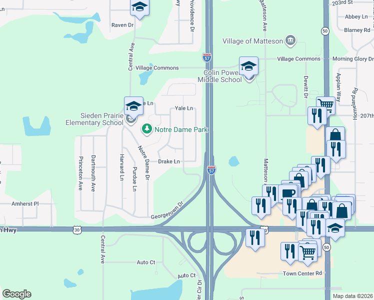map of restaurants, bars, coffee shops, grocery stores, and more near 813 Cambridge Avenue in Matteson