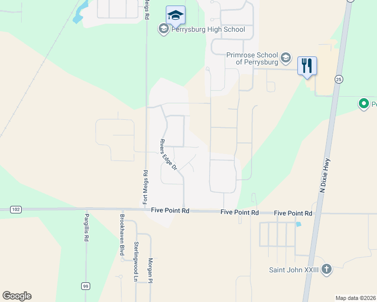 map of restaurants, bars, coffee shops, grocery stores, and more near 2471 Cross Ridge Road in Perrysburg