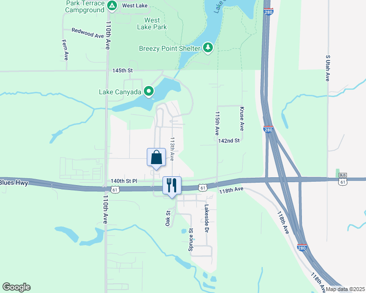 map of restaurants, bars, coffee shops, grocery stores, and more near 14135 113th Avenue in Davenport