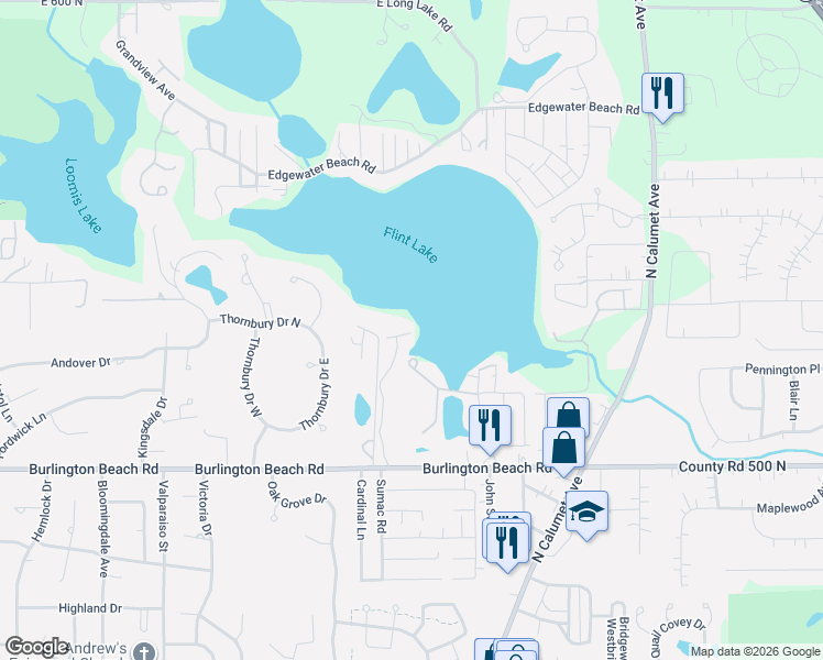 map of restaurants, bars, coffee shops, grocery stores, and more near 4799 Beaver Road in Valparaiso