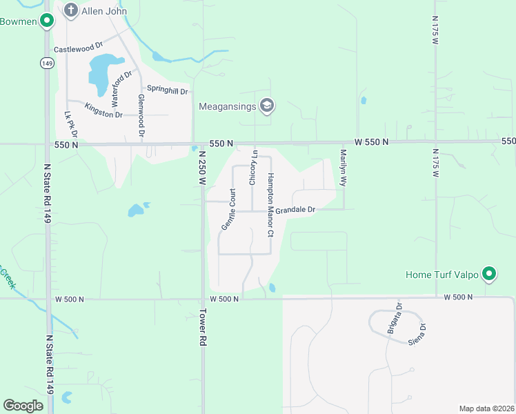 map of restaurants, bars, coffee shops, grocery stores, and more near 230 Grandale Drive in Valparaiso