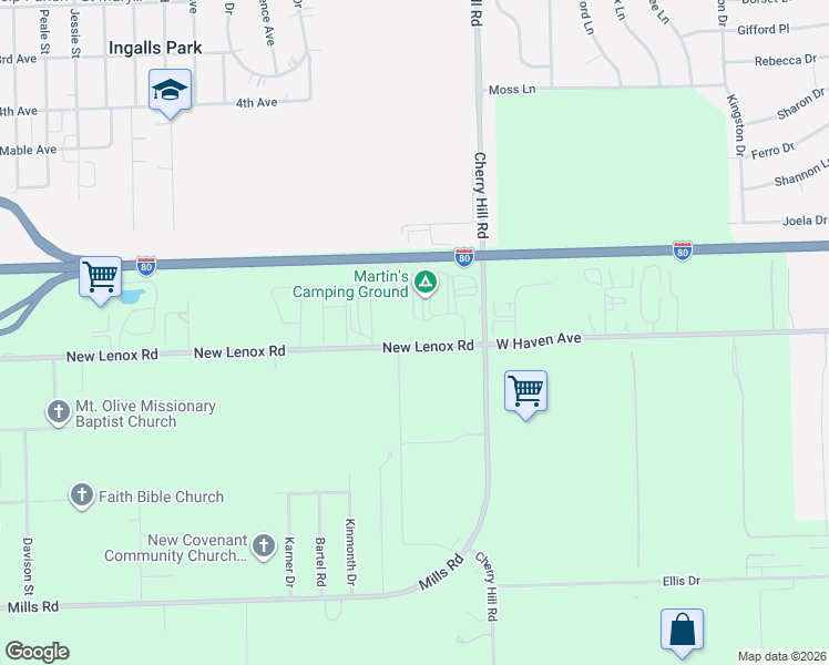 map of restaurants, bars, coffee shops, grocery stores, and more near 2297 New Lenox Road in Joliet