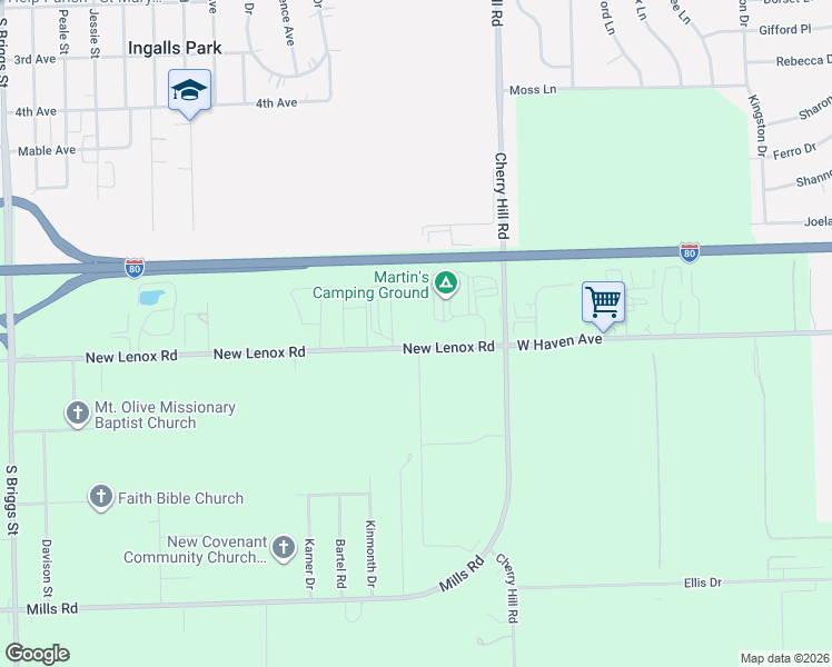 map of restaurants, bars, coffee shops, grocery stores, and more near 2289 West Haven Avenue in Joliet