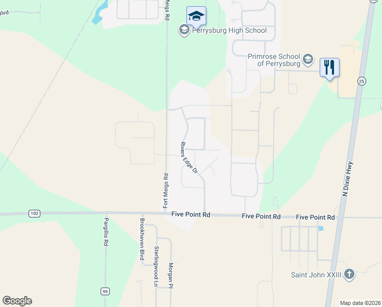 map of restaurants, bars, coffee shops, grocery stores, and more near 2415 Cross Ridge Road in Perrysburg