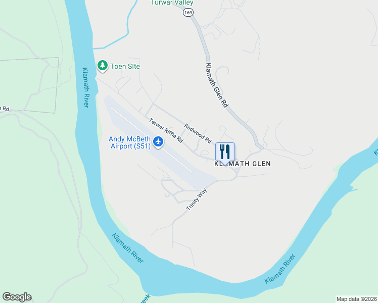 map of restaurants, bars, coffee shops, grocery stores, and more near 440 Terwer Riffle Road in Klamath