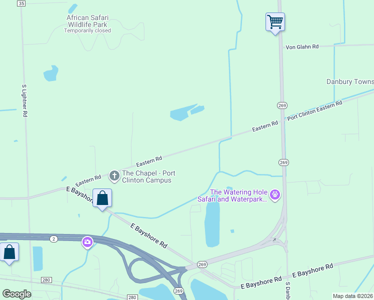 map of restaurants, bars, coffee shops, grocery stores, and more near Eastern Road in Ottawa County