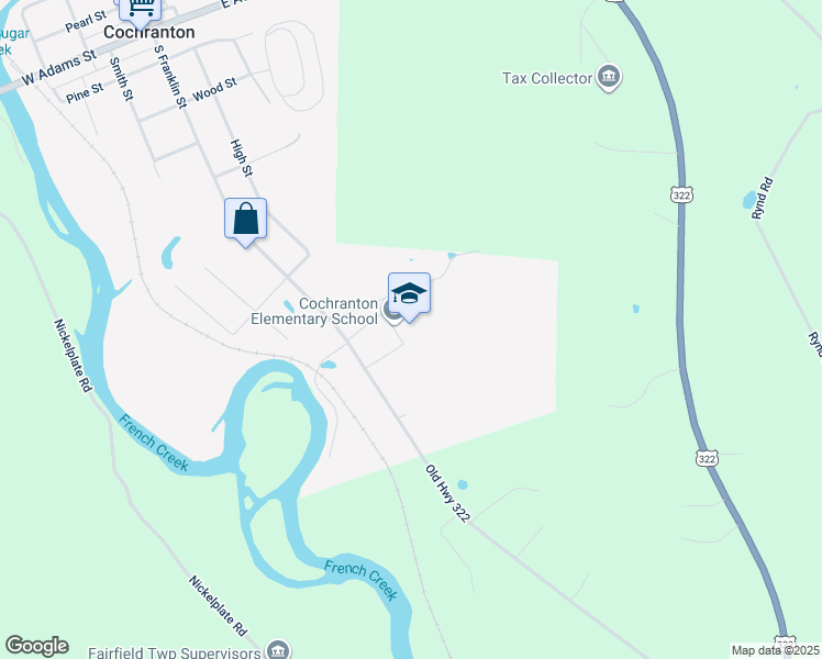 map of restaurants, bars, coffee shops, grocery stores, and more near 225 South Franklin Street in Cochranton
