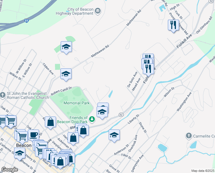 map of restaurants, bars, coffee shops, grocery stores, and more near 60 Hastings Dr in Beacon