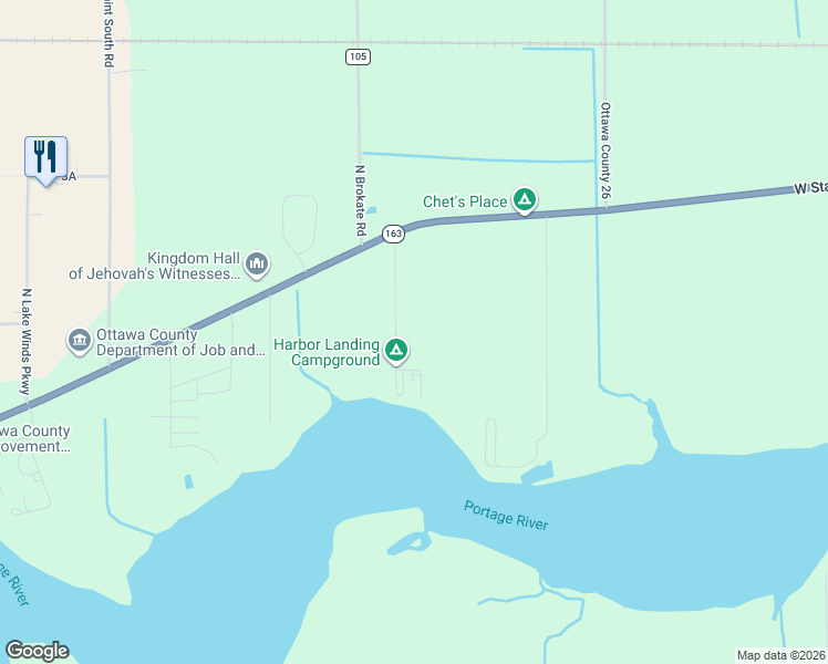 map of restaurants, bars, coffee shops, grocery stores, and more near 245 South Riverbend Road in Port Clinton
