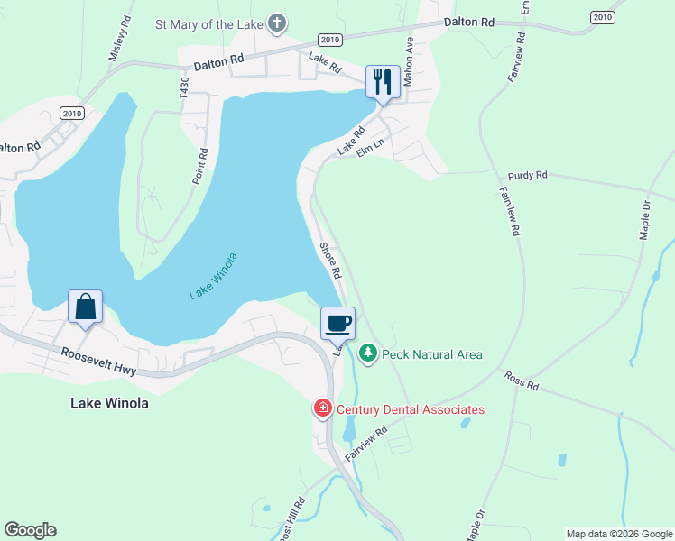 map of restaurants, bars, coffee shops, grocery stores, and more near 225 Lake Rd in Factoryville