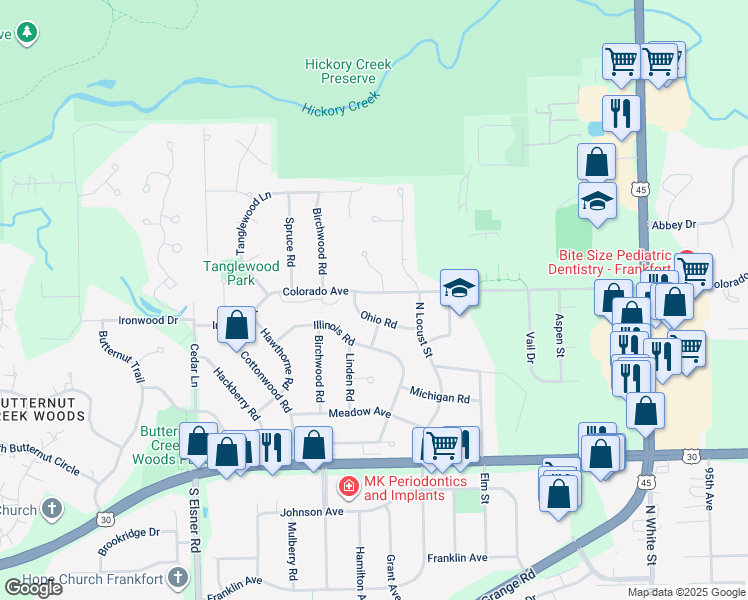 map of restaurants, bars, coffee shops, grocery stores, and more near 438 Colorado Avenue in Frankfort