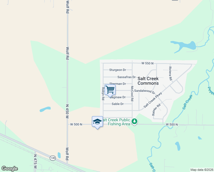 map of restaurants, bars, coffee shops, grocery stores, and more near 423 Sandalwood Drive in Valparaiso