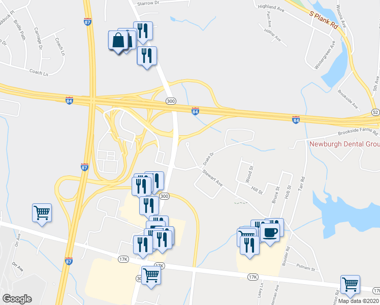 map of restaurants, bars, coffee shops, grocery stores, and more near 113 Stewart Avenue Extension in Newburgh