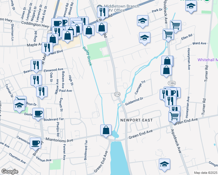 map of restaurants, bars, coffee shops, grocery stores, and more near 303 Valley Road in Middletown