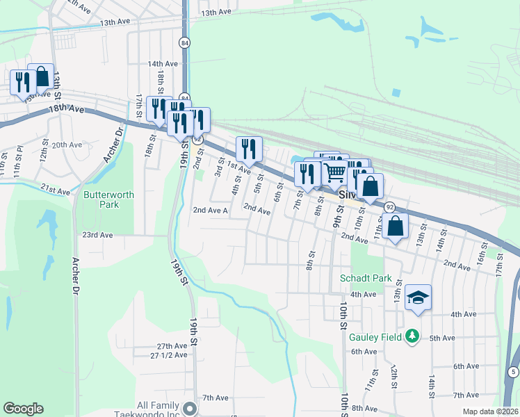 map of restaurants, bars, coffee shops, grocery stores, and more near 224 5th Street in Silvis