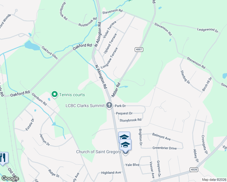 map of restaurants, bars, coffee shops, grocery stores, and more near 700 North Abington Road in Clarks Summit