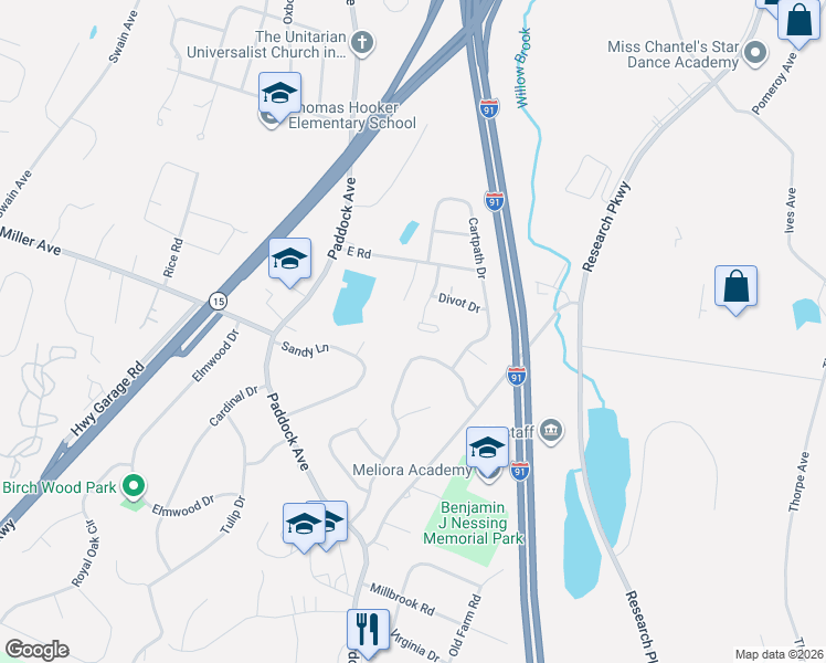 map of restaurants, bars, coffee shops, grocery stores, and more near 71 Obrien Drive in Meriden