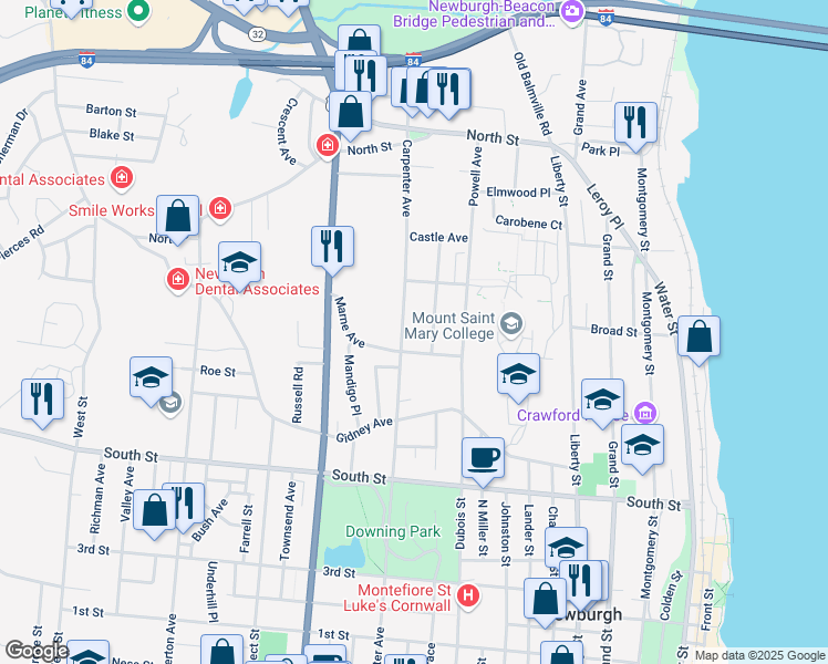 map of restaurants, bars, coffee shops, grocery stores, and more near 277 Carpenter Avenue in Newburgh