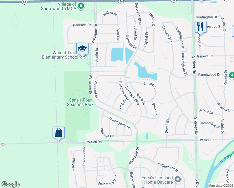 map of restaurants, bars, coffee shops, grocery stores, and more near 634 Americana Drive in Shorewood
