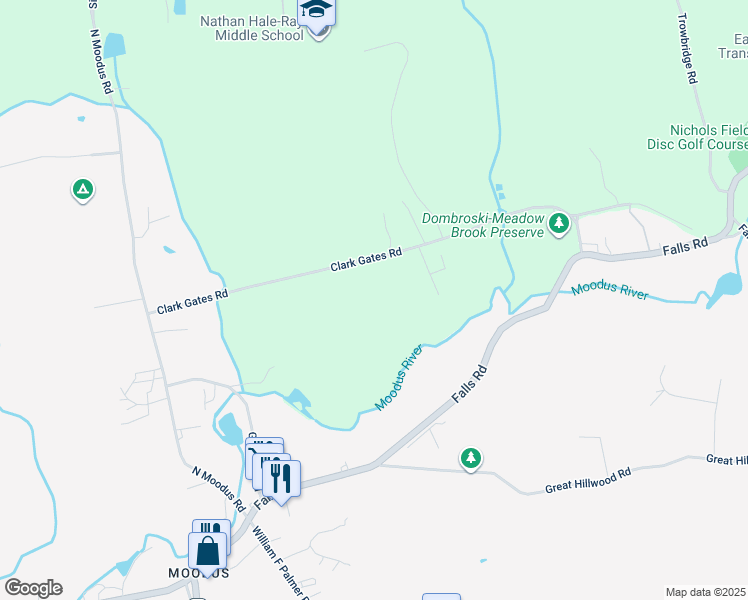 map of restaurants, bars, coffee shops, grocery stores, and more near 56 Clark Gates Road in East Haddam