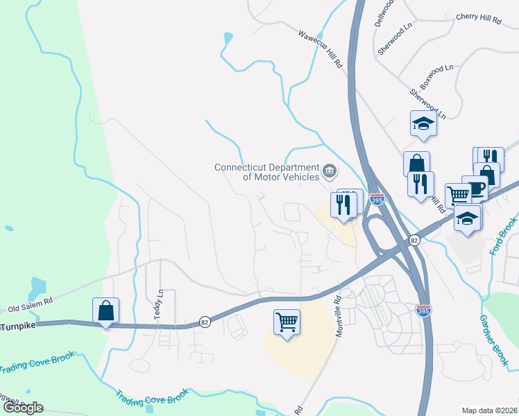 map of restaurants, bars, coffee shops, grocery stores, and more near 142 Briar Lane in Norwich